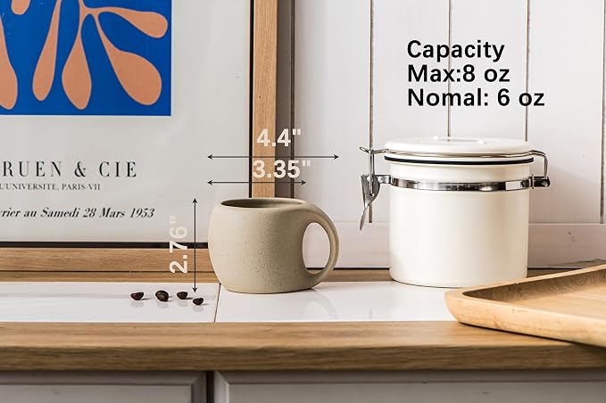 Ceramic Cappuccino Cups with Handle, 6 oz Ceramic Coffee Mug Set of 4, Clay - Image 2