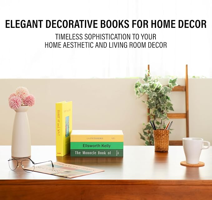 PROBENEX 4 Pcs Decorative Books | Faux Neutral Coffee Table & Shelf Decor | - Image 8