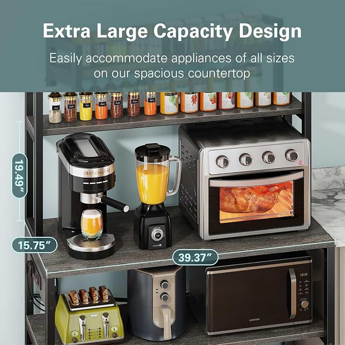 Denkee Large Bakers Rack with Power Outlets, 38 Inch Microwave Stand with - Image 5