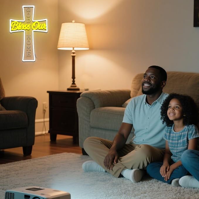 God Bless Our Home Neon Sign for Wall Decor Dimmable Jesus Cross Led Sign for - Image 4
