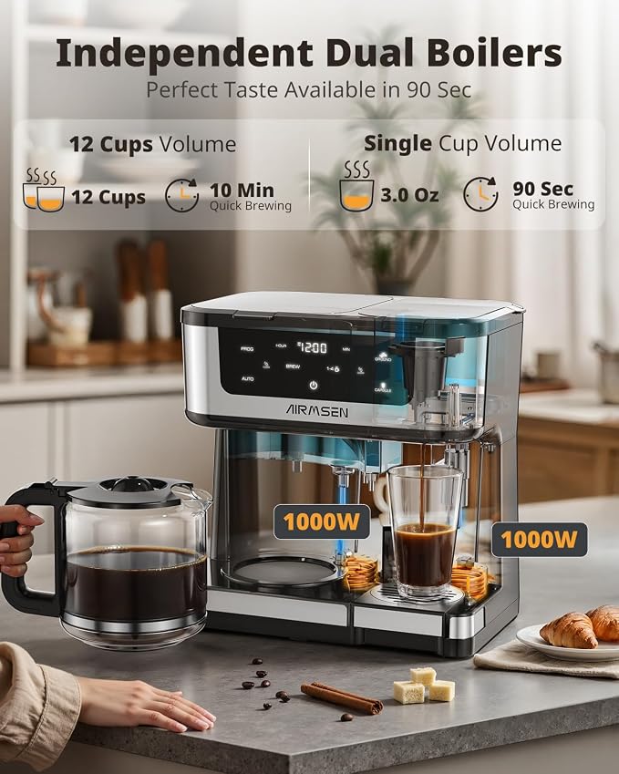 AIRMSEN 12-Cup Programmable Dual Coffee Maker – Single Serve Machine - Image 5