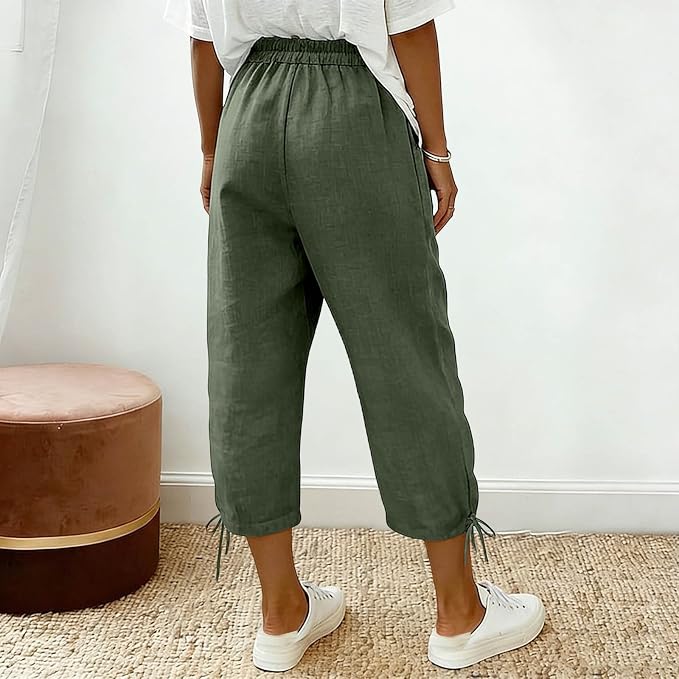 Linen Capri Pants for Women Drawstring Elastic Wide Leg Trouser 2026 Summer - Image 5