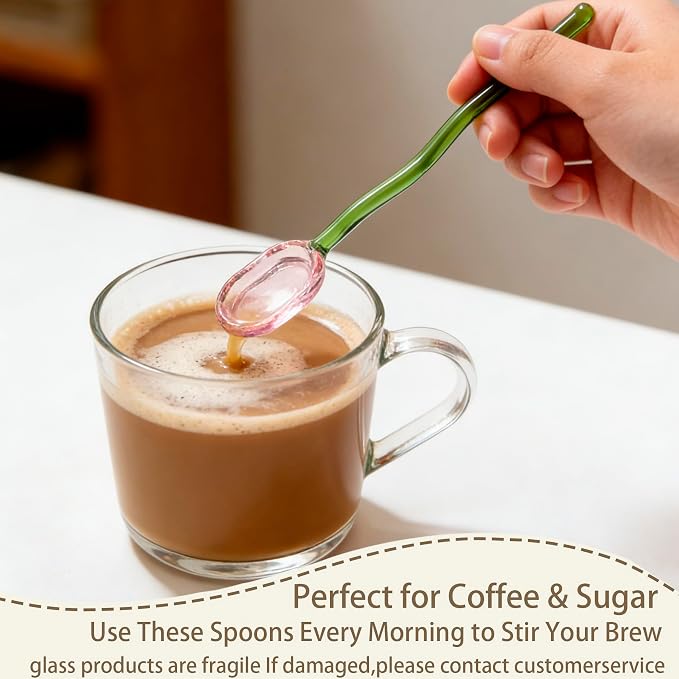 5Pcs Colorful Clear Curved Glass Coffee Stirring Spoons - Image 3