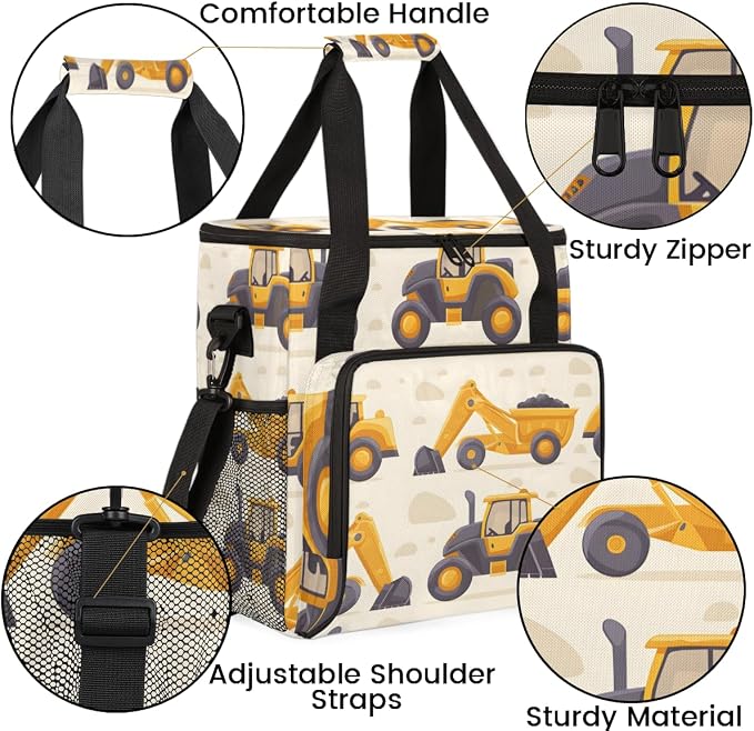 Construction Trucks Travel Coffee Maker Carrying Bag Yellow Large Organizer - Image 6