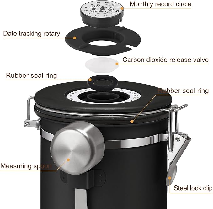 1.2L Airtight Vacuum Coffee Canister, Stainless Steel Storage Container - Image 5