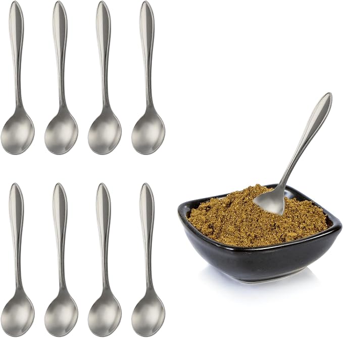 8 Pack 3.7” Tiny Small Spoons Mini Metal Powder Scoop by Demearly