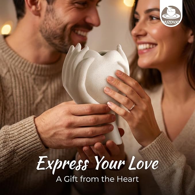 8 Inch Heart Hand White Ceramic Vase - Image 6