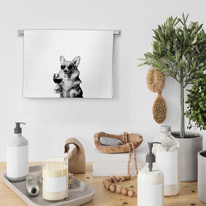 Corgi Gifts Wine Dog Kitchen Towels, Corgi Gifts - Image 4