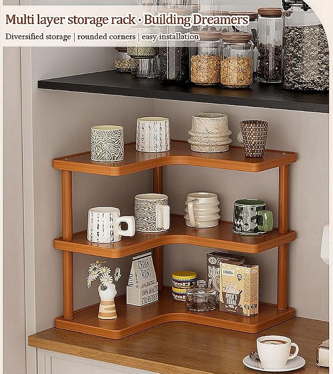 3-tier Kitchen countertop corner spice rack, household Cupboard Cabinet coffee - Image 3