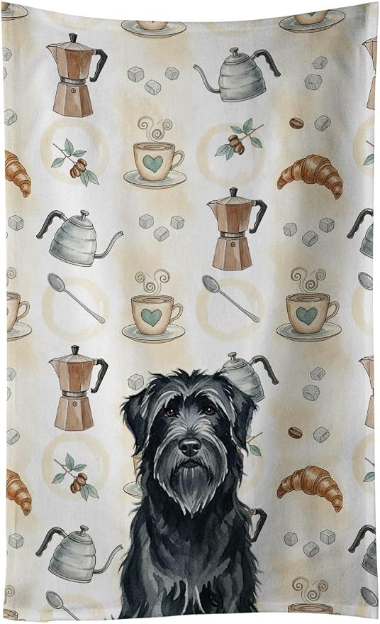Caroline's Treasures Black Briard Coffee Bar Kitchen Towel Velour Plush Front by CarolinesTreasures