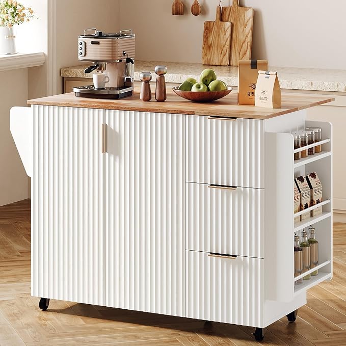 VINGLI Fluted Kitchen Island Cart on Wheels by VINGLI