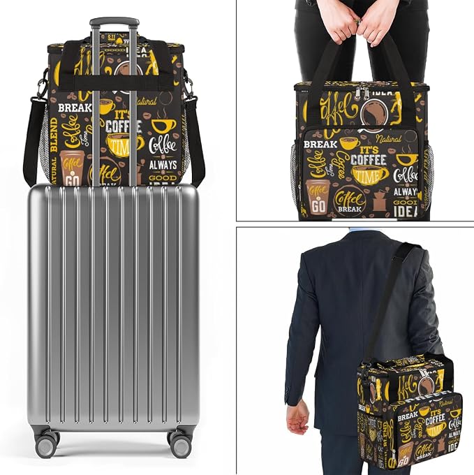 Yellow Coffee Break Cafe Maker Carring Bag Travel Carrying Storage Tote - Image 7
