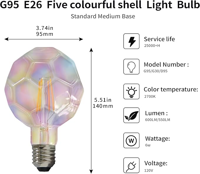 Vintage LED Edison Bulb G30 G95 6W Equivalent 60watt, CRI 90+ Dimmable LED - Image 6
