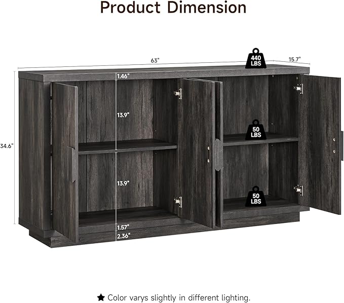 ONBRILL Buffet Cabinet with Storage, Wooden Kitchen Coffee Bar Credenza Storage - Image 2