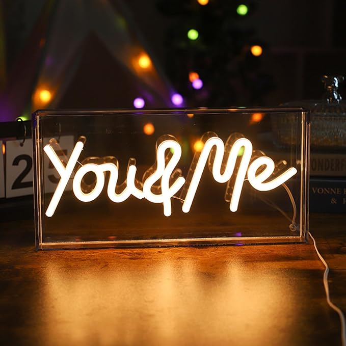 You and Me Neon Light Sign for Wall Decor, Led 3D Standable Neon Wedding Signs by HFHungkeong