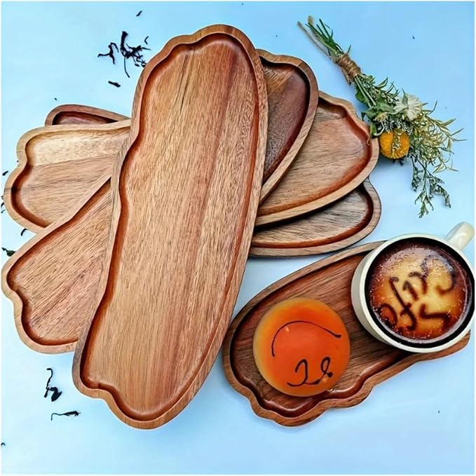 Minimalist Tea Tray with Cup Grooves, Handcrafted Wood Snack Plate - Image 4