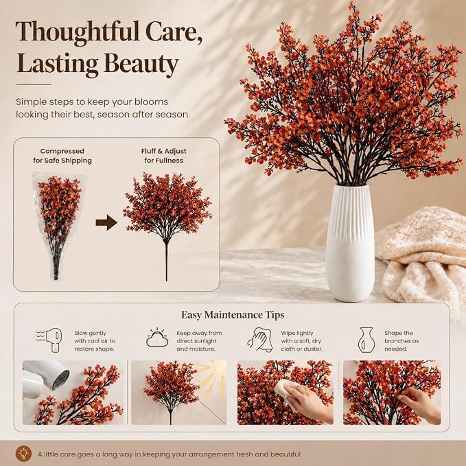 Mandy's 6 Bundles Artificial Red Baby’s Breath Flowers | 18.5 Inch Silk - Image 6