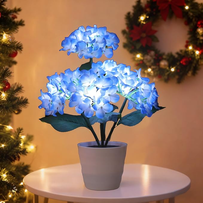 Blue Artificial Hydrangea LED Flower Lamp by Hibeauti