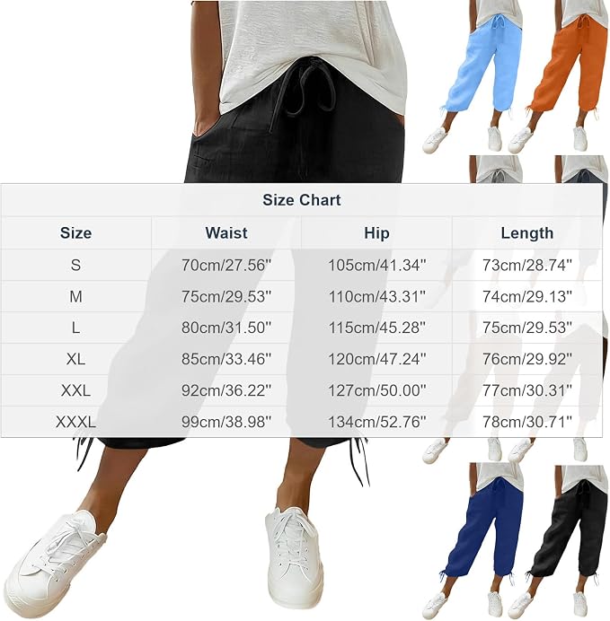 Linen Capri Pants for Women Drawstring Elastic Wide Leg Trouser 2026 Summer - Image 4