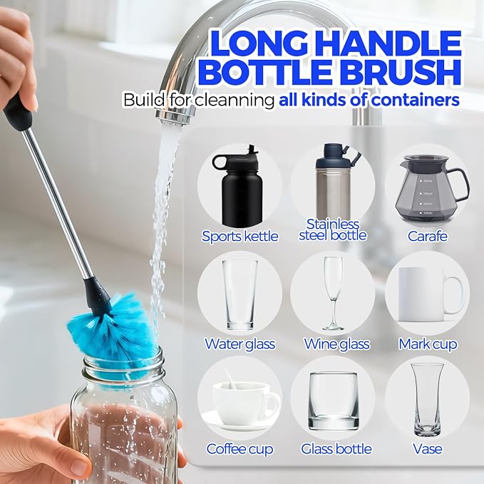 Holikme 4 Pack Bottle Brush Set, 14.5" Long Handle Stainless Steel Bottle - Image 2