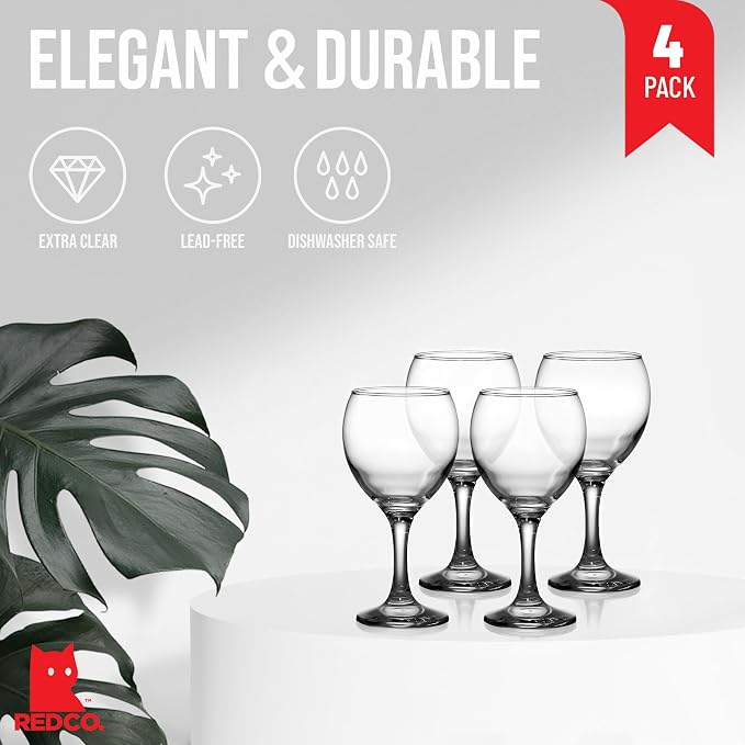 Red Co. Multipurpose Classic Stemmed Clear Wine Glasses, 12.25 fl oz — Set of 4 - Image 2