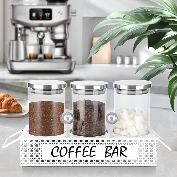 Glass Coffee Containers with Shelf 3x 47oz Coffee Station Organizer Glass - Image 2