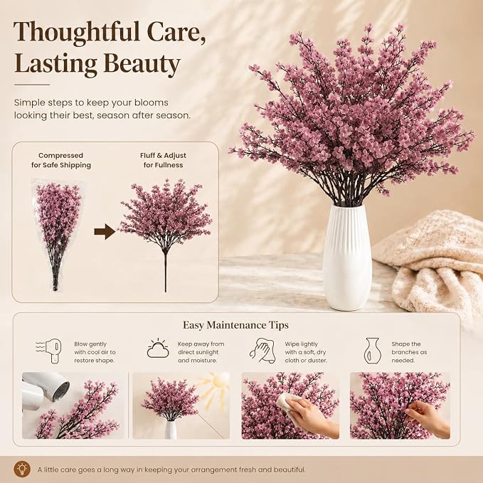 Mandy's 6 Bundles Artificial Dusty Pink Baby’s Breath Flowers | 18.5 Inch Silk - Image 6