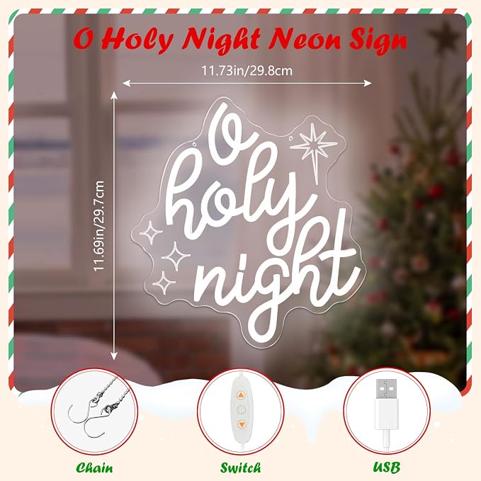 O Holy Night Neon Sign Christmas Jesus Decorations LED Lights - Image 2