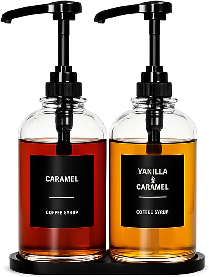 Coffee Syrup Dispenser for Coffee Bar, Glass Syrup Bottle by SimplifySpaceSavorLife