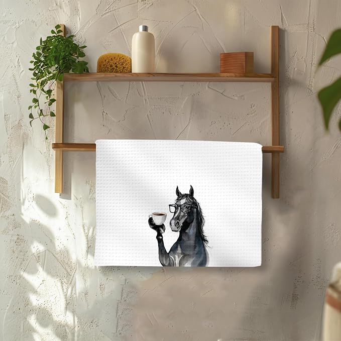 Horse Gifts Coffee Wine Kitchen Towels Set of 2, Coffee Animal Dish Tea Towel - Image 4