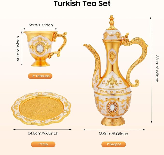 Vintage Turkish Tea Set with Teapot, Tray and 6 Cups, Tea Sets - Image 5