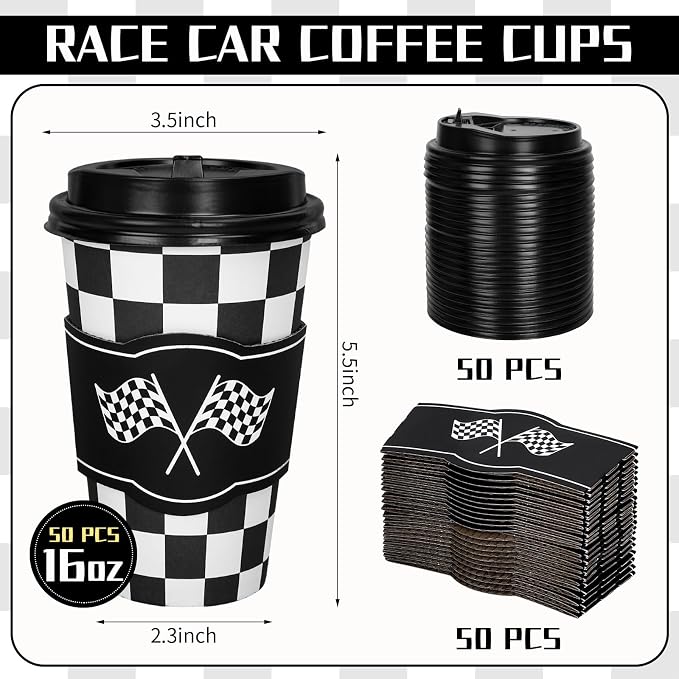 Whaline 50 Set Race Car Disposable Coffee Cups - Image 2