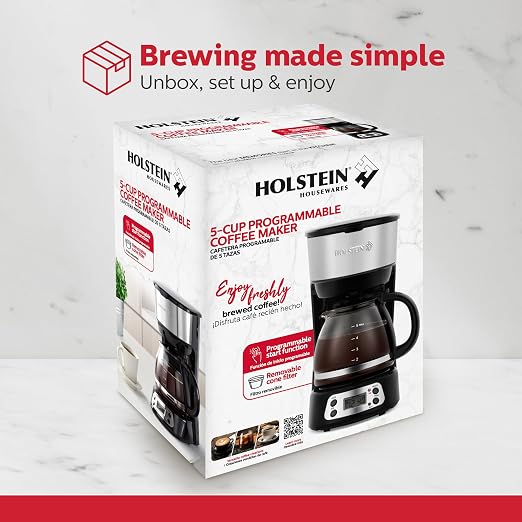Holstein Housewares 5-Cup Programmable Coffee Maker, 25oz Drip Coffee Machine - Image 9