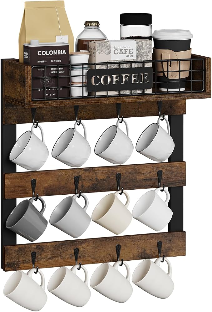 YINMIT Coffee Mug Holder Wall Mounted, Wood Mug Racks by YINMIT