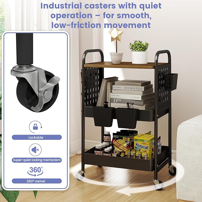 danpinera 3 Tier Rolling Cart, Metal Storage Cart - Image 4