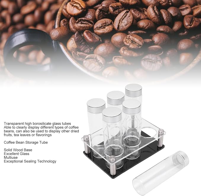 6PCS Coffee Beans Storage Tubes, Coffee Bean Cellar Dosing Glass Vials - Image 2
