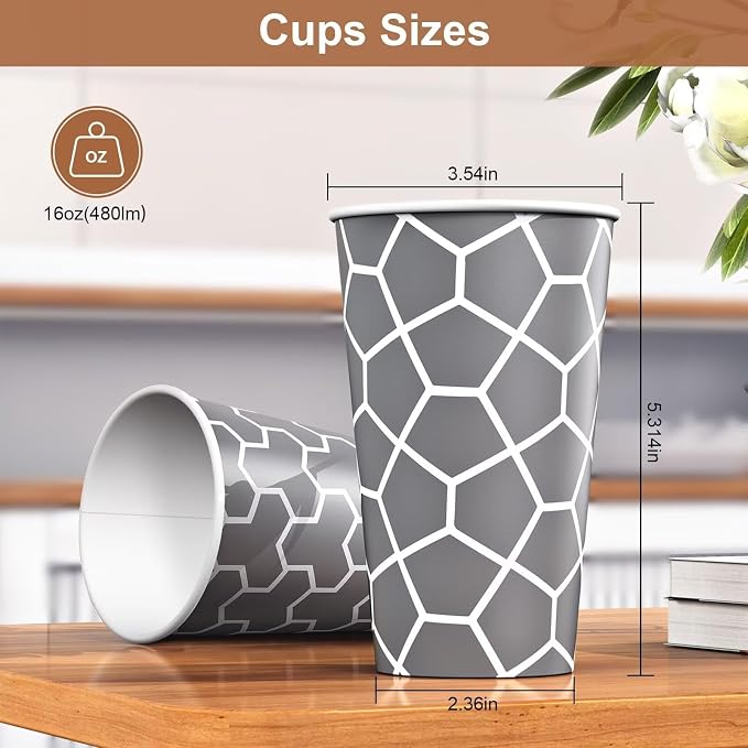 16 oz Coffee Cups 180 Pack, Disposable Coffee Cups Hot Paper Cups 16 oz - Image 2