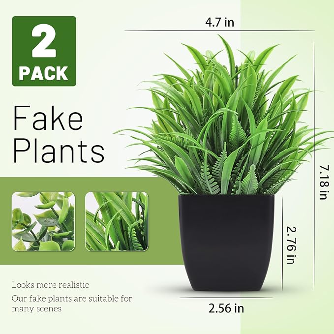 Der Rose 2 Pack Fake Plants Small Artificial Potted Plants Faux Plants Black - Image 2