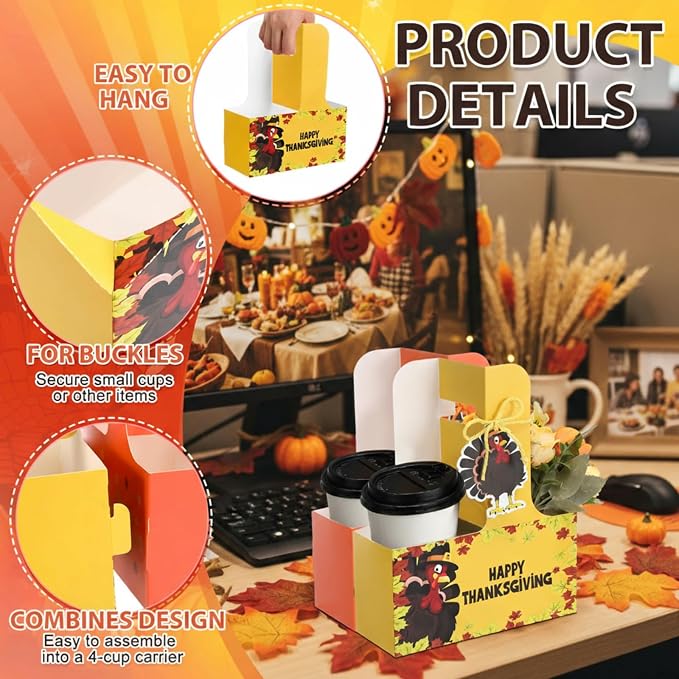 TaoBary 30 Set Thanksgiving 2 Cup Drink Carrier - Image 3