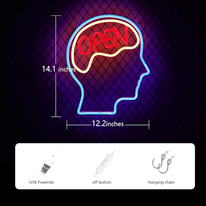 Open Mind Brain Neon Signs for Wall Decor Neon Lights for Bedroom Suitable for - Image 3