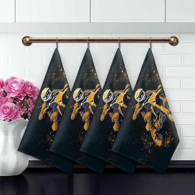 Yellow Motorcycle Kitchen Towels Set of 2 Absorbent Drying Dish Towels - Image 4