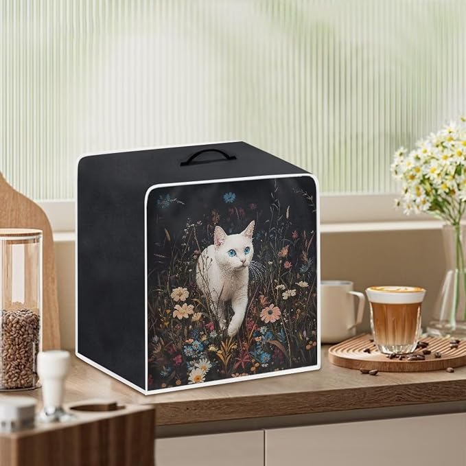 White Cat Flower Coffee Machine Covers - Image 3