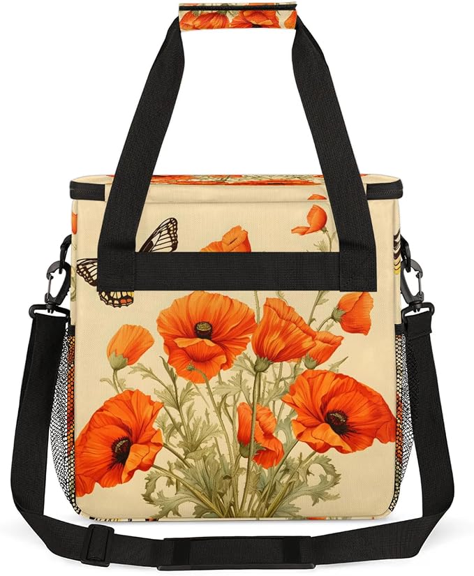 Butterflies Poppy Flowers Coffee Maker Carring Bag, Large Insulated Storage - Image 5