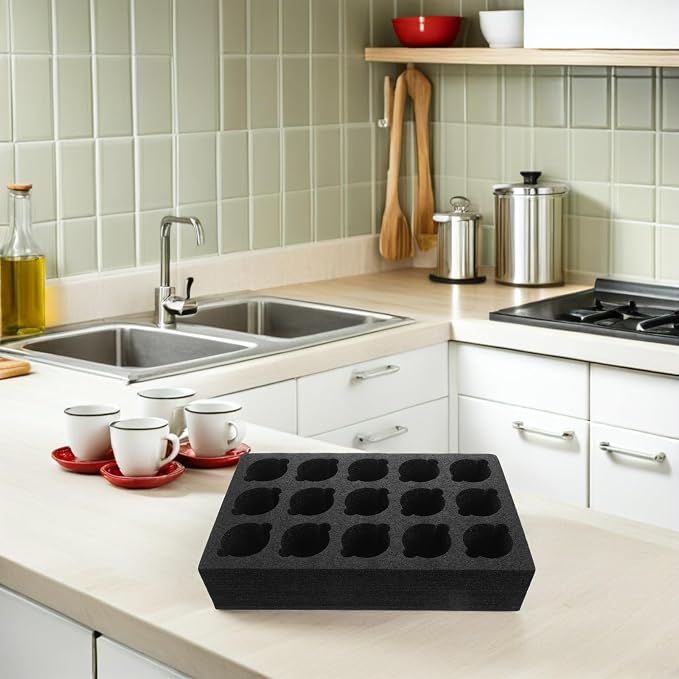 NUOBESTY Foam Milk Tea Cup Carrier Tray, 15-hole Black Multi-cup Beverage Holder - Image 7