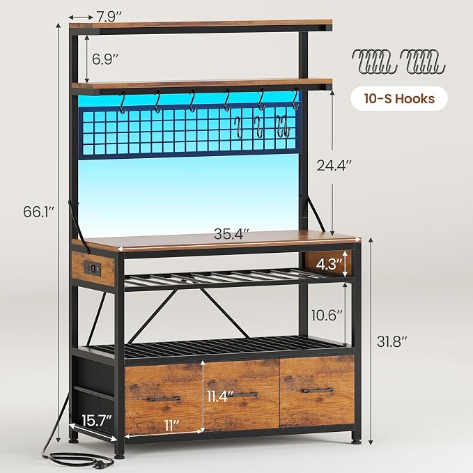 Itaar Bakers Rack with Storage and Power Outlet, 35.4 inch Coffee Bar Cabinet - Image 2