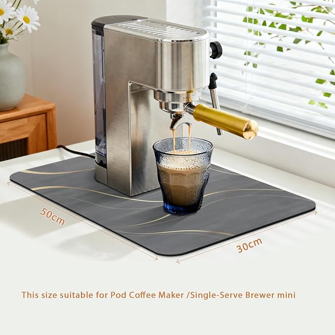 Small Coffee Mat 19x12 Inch, Irregular Black Streamline Coffee Pot Mat - Image 2