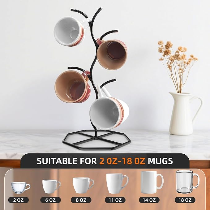 Beesini 2 Pack Coffee Mug Holders Tree, Metal Mug Holder, Decorative Mug Rack - Image 7