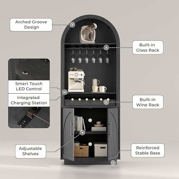 Fatmok 79" Tall Arched Pantry Cabinet - Image 4