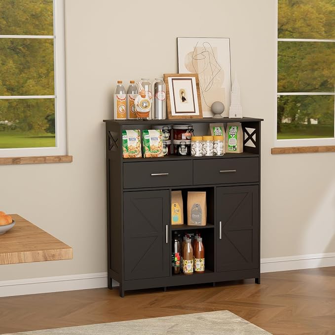 Coffee Bar Cabinet with Storage, 2 Doors and Adjustable Shelves, Freestanding - Image 7
