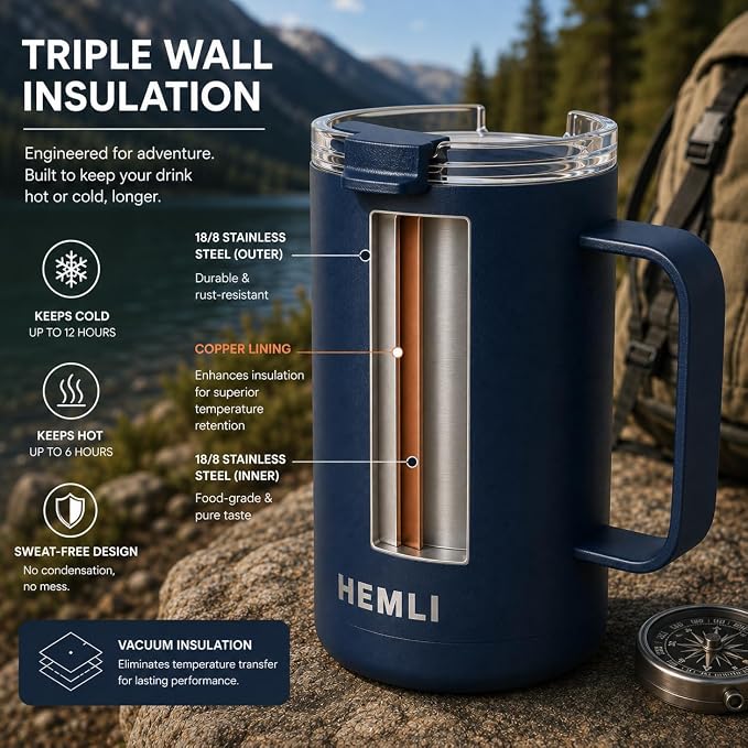16 oz Pour Over Camping Coffee Maker Set– Vacuum Insulated Mug - Image 4